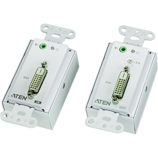 Picture of ATEN DVI Over Cat 5 Extender Wall Plate-TAA Compliant - 1 Input Device - 1 Output Device - 196.85 ft Range - 4 x Network (RJ-45) - 1 x DVI In - 1 x DVI Out - Full HD - 1920 x 1080 - Wall Mountable