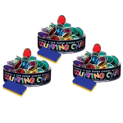 Picture of Dowling Magnets Counting Chips With Block Magnets, Assorted Colors, 75 Chips Per Pack, Set Of 3 Packs