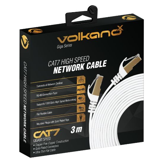 Picture of VolkanoX Giga Series Cat 7 High-Speed Gigabit Ethernet Cable, 9ft, White, VK-20064-WT