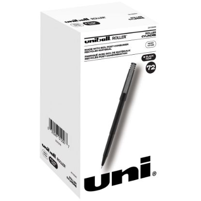 Picture of uni-ball Roller Pens, Micro Point, 0.5mm, Black Barrel, Black Ink, Pack Of 72