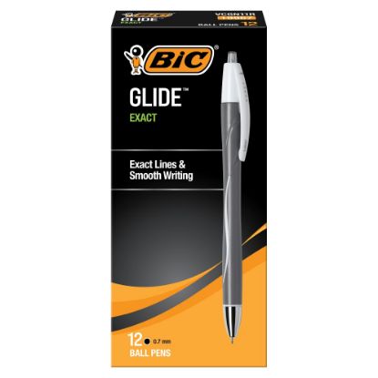 Picture of BIC Glide Exact Retractable Ballpoint Pens, Fine Point, 0.7 mm, Gray Barrel, Black Ink, Pack Of 12 Pens