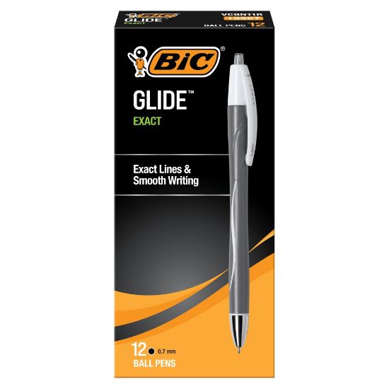 Picture of BIC Glide Exact Retractable Ballpoint Pens, Fine Point, 0.7 mm, Gray Barrel, Black Ink, Pack Of 12 Pens