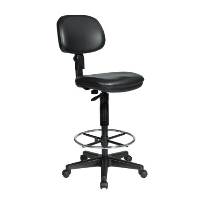 Picture of Sculptured Seat and Back Vinyl Drafting Chair with Adjustable Foot ring. Pneumatic Height Adjustment 24in to 34in overall. Heavy Duty Nylon Base with Dual Wheel Carpet Casters