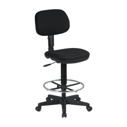 Picture of Sculptured Seat and Back Drafting Chair with Adjustable Foot ring. Pneumatic Height Adjustment 23in to 33in overall. Heavy Duty Nylon Base with Dual Wheel Carpet Casters