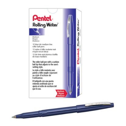 Picture of Pentel Rolling Writer Pens, Medium Point, 0.8 mm, Blue Barrel, Blue Ink, Pack Of 12 Pens