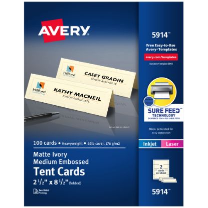 Picture of Avery Embossed Tent Cards, 2 1/2in x 8 1/2in, Ivory, Pack Of 100