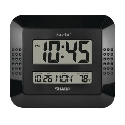 Picture of Sharp Digital Auto Time Set Wall Clock, 8in x 7in, Black