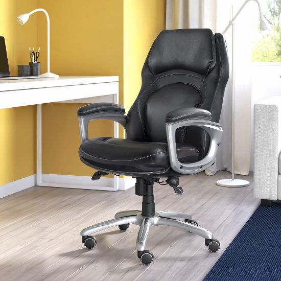 Picture of Serta Back in Motion Health & Wellness Executive Ergonomic Bonded Leather Office Chair, Smooth Black