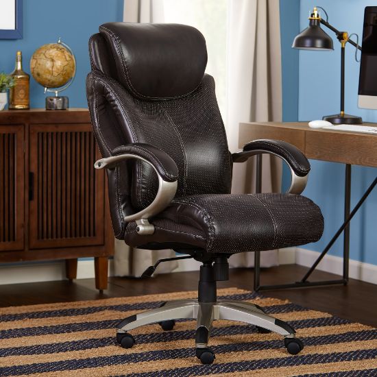 Picture of Serta AIR Health & Wellness Big & Tall Bonded Leather High-Back Chair, Roasted Chestnut/Silver