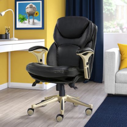 Picture of Serta Back in Motion Health And Wellness Ergonomic Bonded Leather Mid-Back Office Chair, Black/Silver