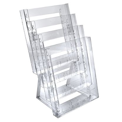 Picture of Azar Displays 4-Pocket Crystal Styrene Tiered Modular Brochure Holders, 16 1/2inH x 9inW x 7 1/2inD, Clear, Pack Of 2