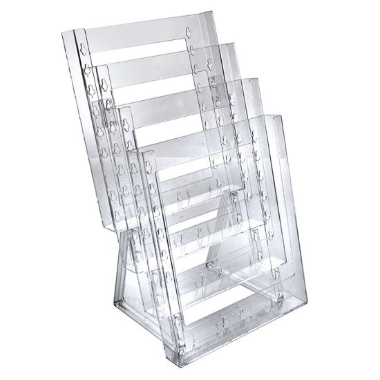 Picture of Azar Displays 4-Pocket Crystal Styrene Tiered Modular Brochure Holders, 16 1/2inH x 9inW x 7 1/2inD, Clear, Pack Of 2