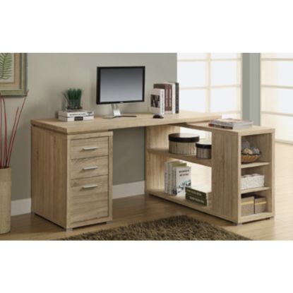 Picture of Monarch Specialties 60inW L-Shaped Corner Desk With Storage, Natural