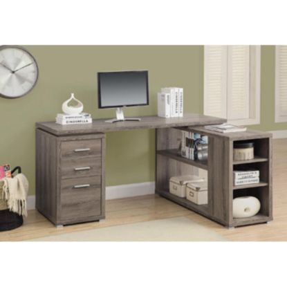 Picture of Monarch Specialties 60inW L-Shaped Corner Desk With Book Shelf, Dark Taupe