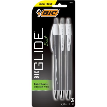 Picture of BIC Glide Exact Retractable Ballpoint Pens, Fine Point, 0.7 mm, Gray Barrel, Black Ink, Pack Of 3 Pens