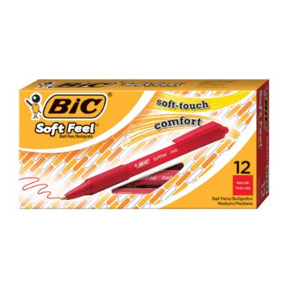 Picture of BIC Soft Feel Retractable Ballpoint Pens, Medium Point, 1.0 mm, Red Barrel, Red Ink, Box Of 12 Pens