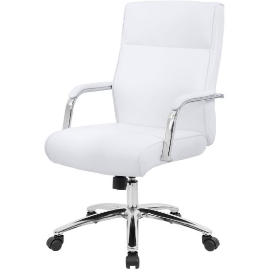 Picture of Boss Office Products Modern Executive Conference Ergonomic Chair, Caressoft Vinyl, White/Chrome