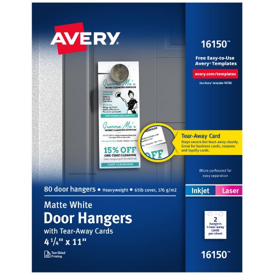 Picture of Avery Door Hangers With Tear-Away Cards, 2 Cards Per Sheet, Pack Of 40 Hangers