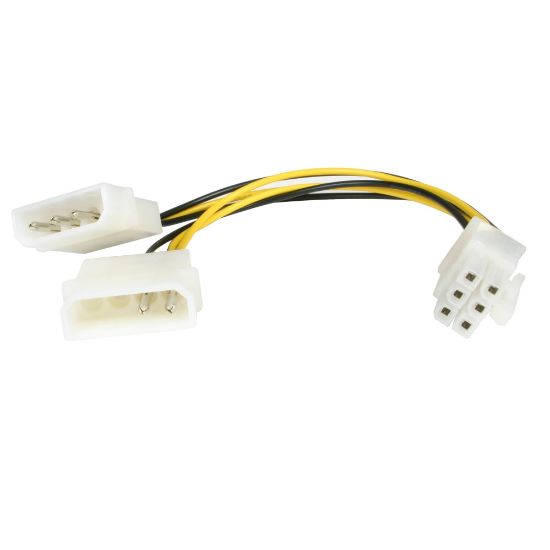 Picture of StarTech.com 6in LP4 to 6 Pin PCI Express Video Card Power Cable Adapter - 6 pin internal power (M) - 4 pin ATX12V (M) - 15.2 cm - Convert a Standard LP4 Power Supply Connector to a 6-pin PCI Express Video Card Power Connector