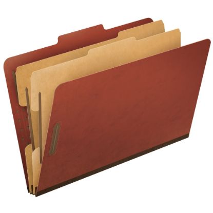 Picture of Pendaflex Pressboard Classification Folder, 2 Dividers, 6 Partitions, 2/5 Cut, 30% Recycled, Legal Size, Red, Box Of 10