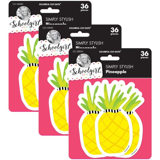 Picture of Carson Dellosa Education Cut-Outs, Schoolgirl Style Simply Stylish Tropical Pineapple, 36 Cut-Outs Per Pack, Set Of 3 Packs