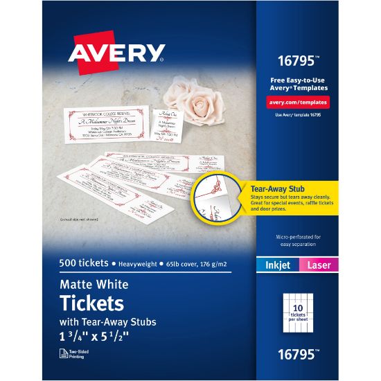 Picture of Avery Tear-Away Stubs Matte Printable Tickets - White - 500/Pack