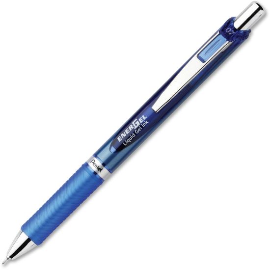 Picture of Pentel EnerGel RTX Liquid Gel Pen, Medium Point, 0.7 mm, Blue, Silver Barrel, Blue Ink