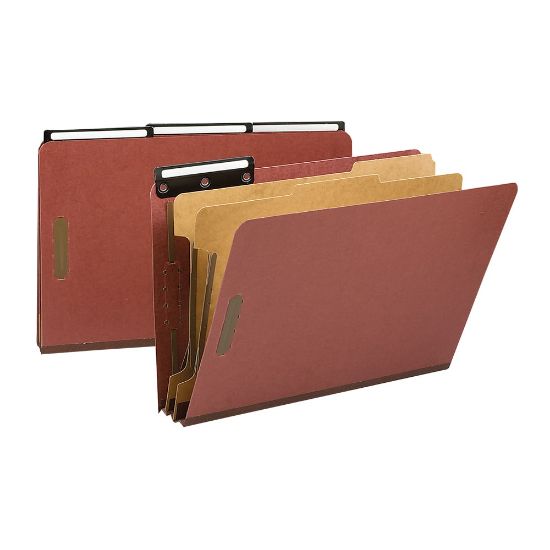 Picture of Smead 1/3-Cut Metal Tab Classification Folders, Legal Size, 2in Expansion, 60% Recycled, Red, Box Of 10