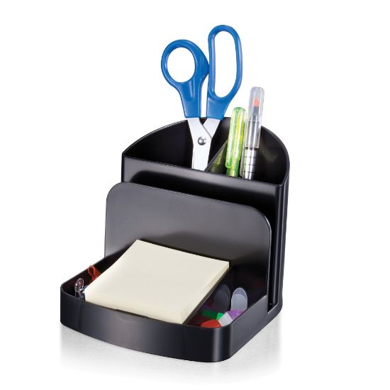 Picture of Office Depot Brand 3-Compartment Deluxe Desk Organizer, 30% Recycled, Black