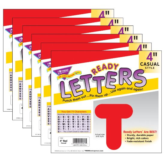 Picture of TREND Ready Letters, 4in, Casual Uppercase, Red, Set Of 6 Packs