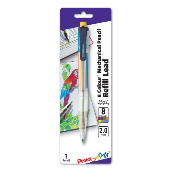 Picture of Pentel Arts 8 Colour Mechanical Pencil, 2.0mm, Clear Barrel/Assorted Clip Colors