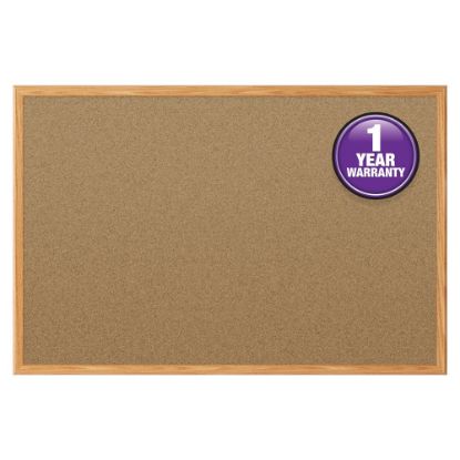 Picture of Mead Classic Cork Bulletin Board 48in x 36in, Aluminum Frame With Oak Finish