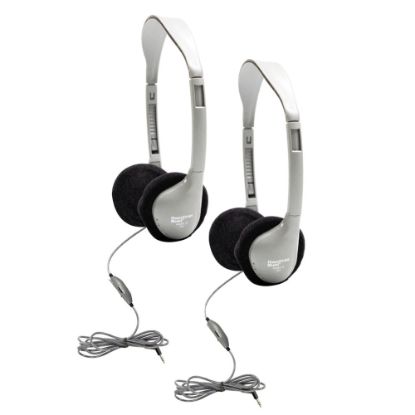 Picture of HamiltonBuhl SchoolMate On-Ear Stereo Headphones With In-Line Volume Control, Silver/Black, Pack Of 2 Headphones