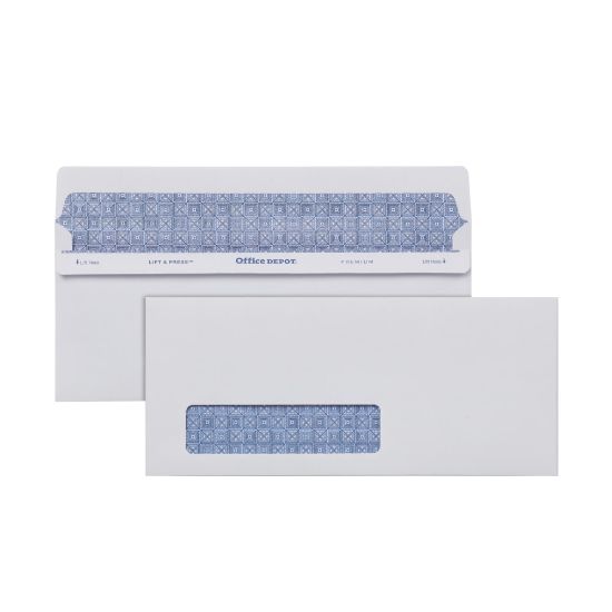 Picture of Office Depot Brand #10 Lift & Press Premium Security Envelopes, Left Window, Self Seal, 100% Recycled, White, Box Of 500