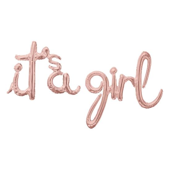 Picture of Amscan "Its A Girl" Cursive Balloon Banner, 50in x 29in, Rose Gold