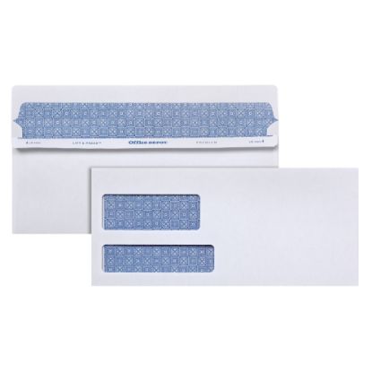 Picture of Office Depot Brand #10 Lift & Press Premium Security Envelopes, Double-Window, Self Seal, 100% Recycled, White, Box Of 500