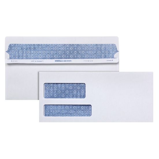 Picture of Office Depot Brand #10 Lift & Press Premium Security Envelopes, Double-Window, Self Seal, 100% Recycled, White, Box Of 500