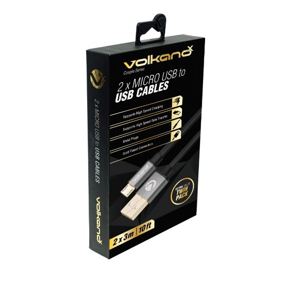 Picture of Volkano X Couple Series Micro USB Cables, 10ft, Black, Pack Of 2 Cables, VK-20069-BK