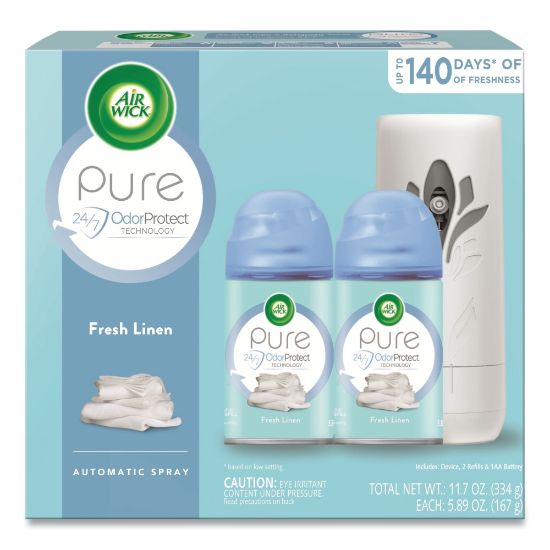 Picture of Air Wick Freshmatic Ultra Automatic Pure Starter Kits, Fresh Linen, 7-3/4in x 3-1/4in, White/Gray, Carton Of 4 Kits