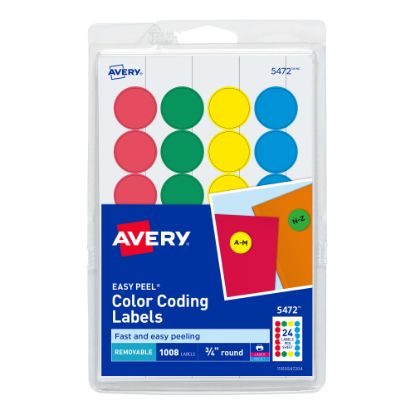 Picture of Avery Removable Color-Coding Labels, 5472, Round, 3/4in Diameter, Assorted Colors, Pack Of 1,008