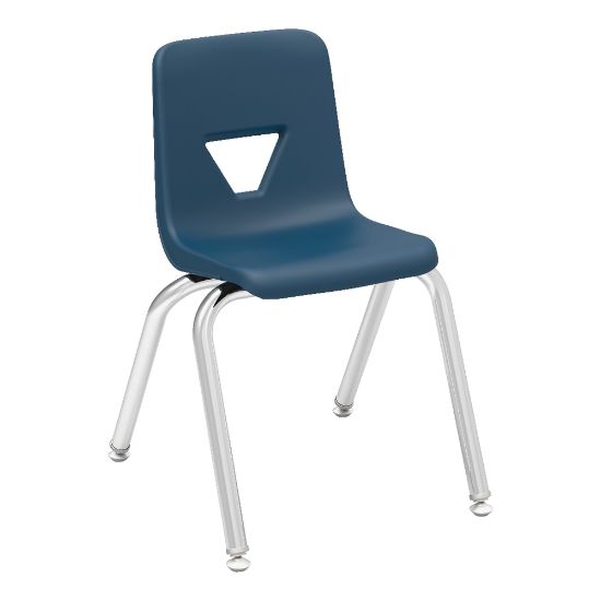 Picture of Lorell Classroom Student Plastic Seat, Plastic Back Stacking Chair, 14 1/4in Seat Width, Navy Seat/Silver Frame, Quantity: 4