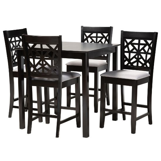 Picture of Baxton Studio Devon 5-Piece Pub Set, 36inH x 35-7/16inW x 35-7/16inD, Gray/Espresso