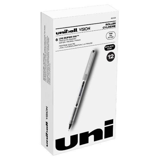 Picture of uni-ball Vision Rollerball Pens, Fine Point, 0.7 mm, Gray Barrel, Black Ink, Pack Of 12