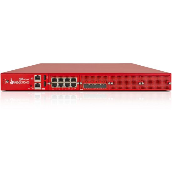 Picture of WatchGuard Firebox M5600 with 1-yr Basic Security Suite - 8 Port - 10GBase-X 10 Gigabit Ethernet; 1000Base-T - RSA; AES (256-bit); DES; SHA-2; AES (192-bit); AES (128-bit); 3DES - 8 x RJ-45 - 6 - SFP+ - 4 x SFP+ - Rack-mountable