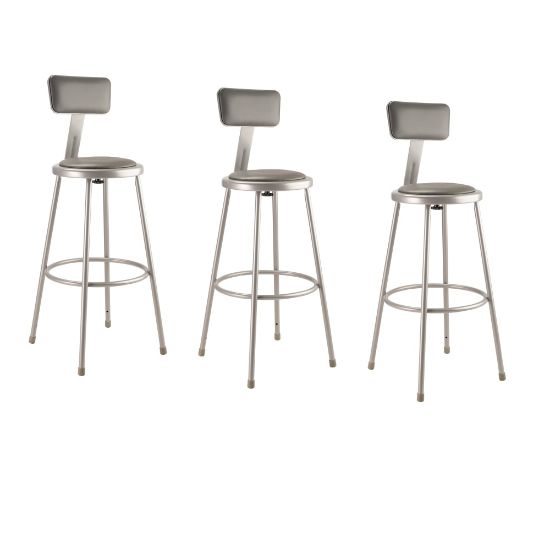 Picture of National Public Seating Vinyl-Padded Stools With Backs, 30inH, Gray, Set Of 3