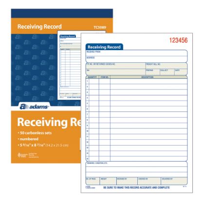 Picture of Adams Carbonless 3-Part Receiving Record Book, 5 9/16in x 8 7/16in, Book Of 50 Sets