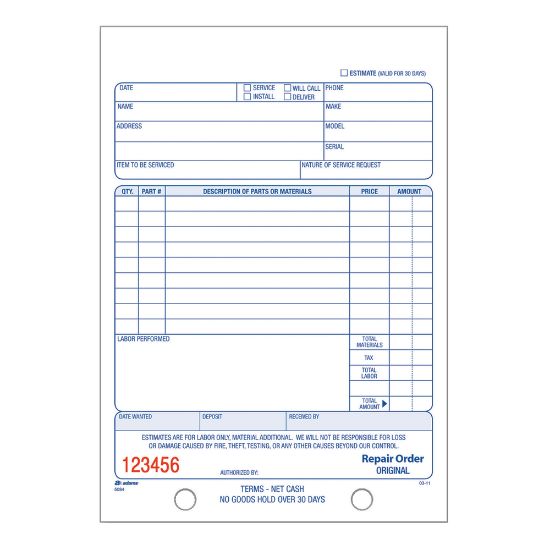 Picture of Adams 2-Part Service Repair Book, 5 9/16in x 8 7/16in, 50 Sets