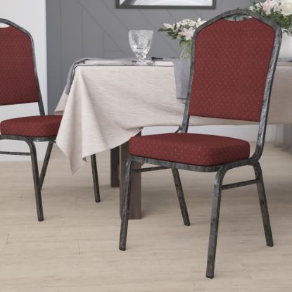 Picture of Flash Furniture HERCULES Series Crown Back Stacking Banquet Chair, Burgundy Pattern/Silvervein