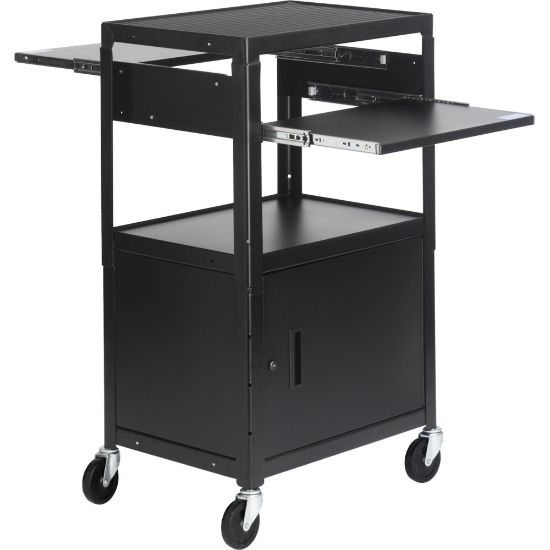 Picture of Bretford Basics CA2642DNS AV Notebook Cabinet Cart - 3 x Shelf(ves) - Locking Door - 42in Height x 24in Width x 18in Depth - Powder Coated - Steel - Black