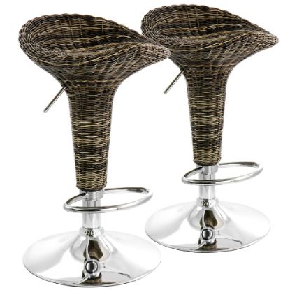 Picture of Elama Adjustable Rattan Swivel Bar Stools, Brown/Chrome, Set Of 2 Stools